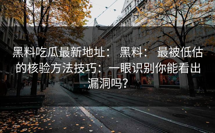 黑料吃瓜最新地址： 黑料： 最被低估的核验方法技巧：一眼识别你能看出漏洞吗？